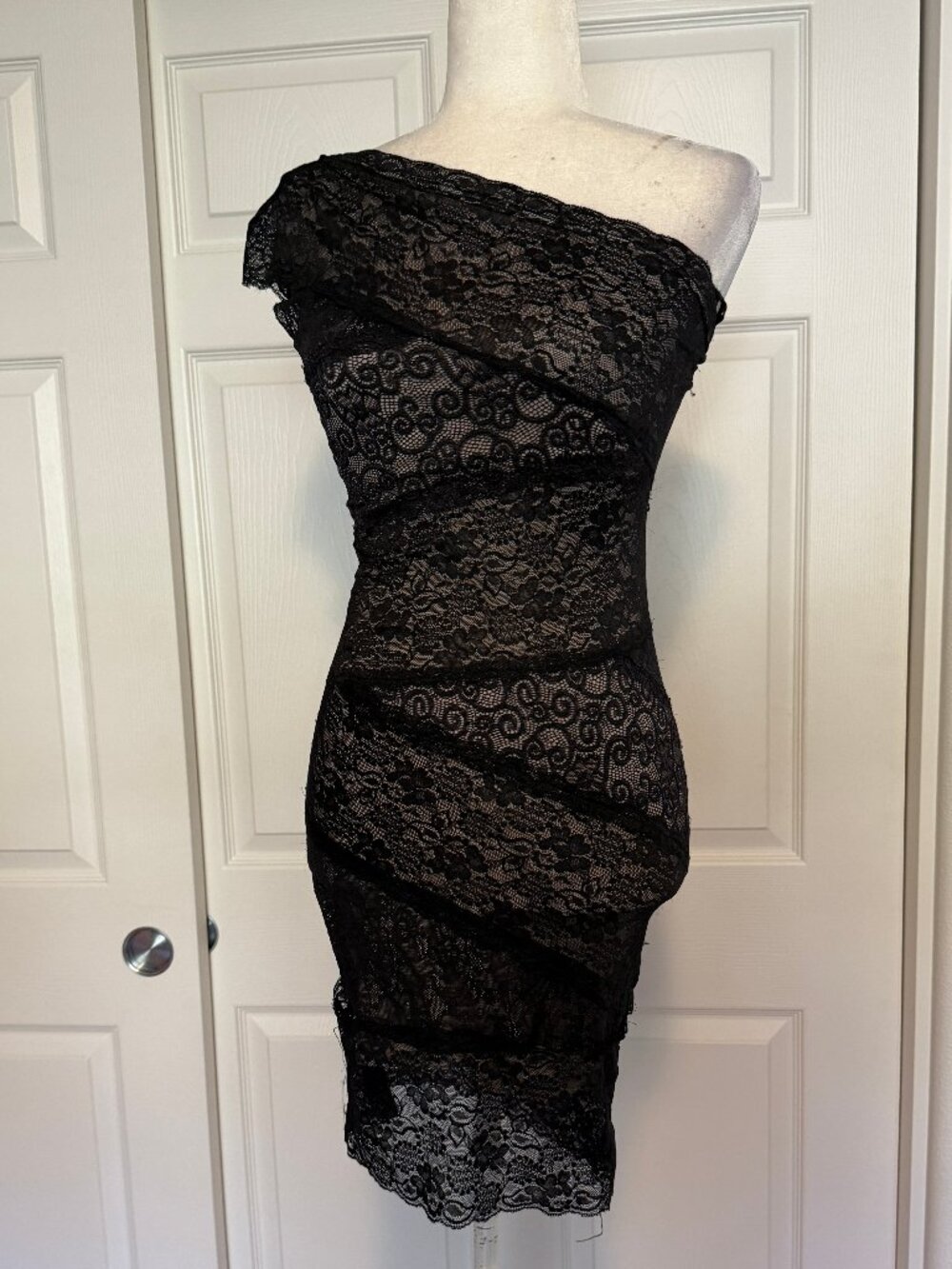 Poof Couture Black Lace One Shoulder Bodycon dress